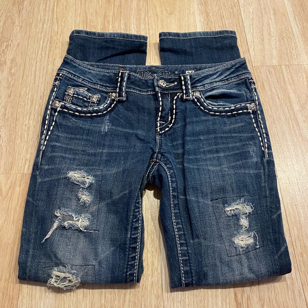 Miss Me straight distress/destroyed crystal embellished jean